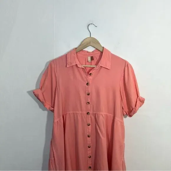 Anthropologie Pilcro Suzanne Peach Coral Pink Button-Up Shirt Dress Size Small - Picture 8 of 15